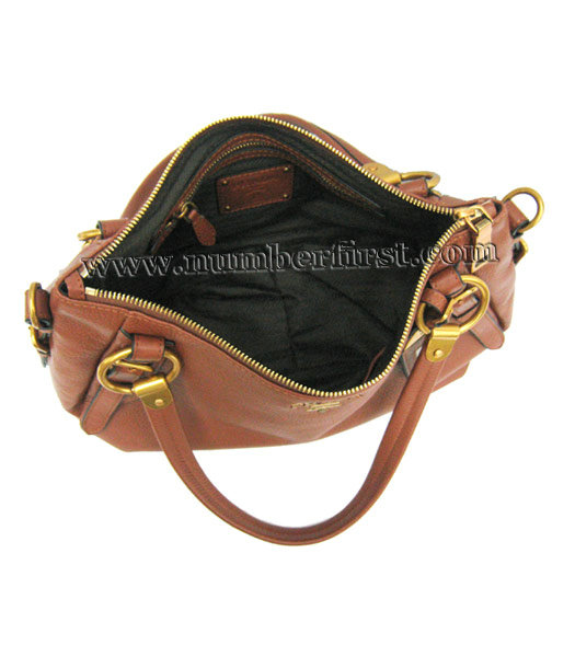 Prada Signature Shiny Tote Bag Coffee Leather-4