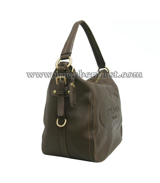 Prada Single Handle Hobo Bag Coffee Calfskin-2