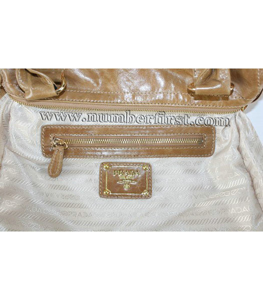Prada Small Calf Leather Tote Bag in Earth Yellow-4
