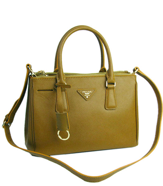 Prada Small Saffiano Apricot Calfskin Leather Business Tote Handbag