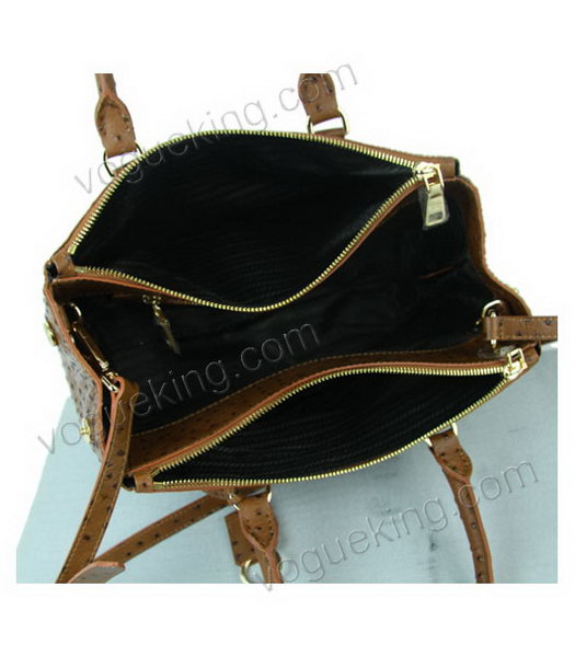 Prada Small Saffiano Coffee Ostrich Leather Business Tote Handbag-4