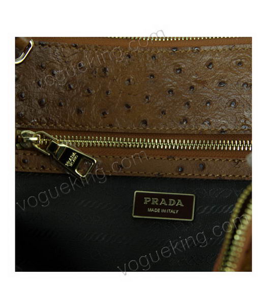Prada Small Saffiano Coffee Ostrich Leather Business Tote Handbag-5