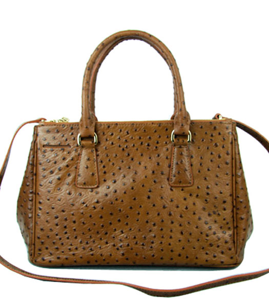 Prada Small Saffiano Coffee Ostrich Leather Business Tote Handbag