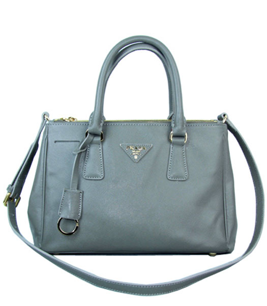 Prada Small Saffiano Grey Calfskin Business Tote Handbag