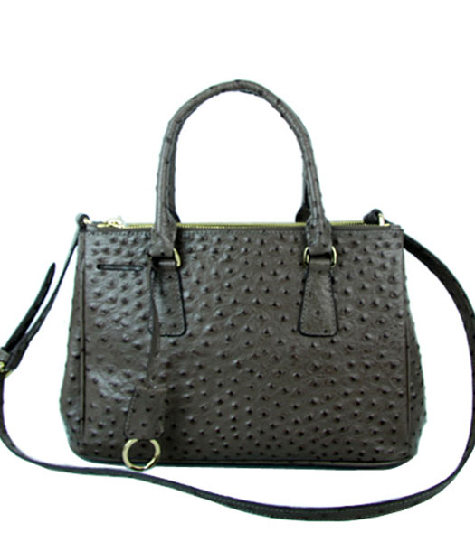 Prada Small Saffiano Grey Ostrich Leather Business Tote Handbag