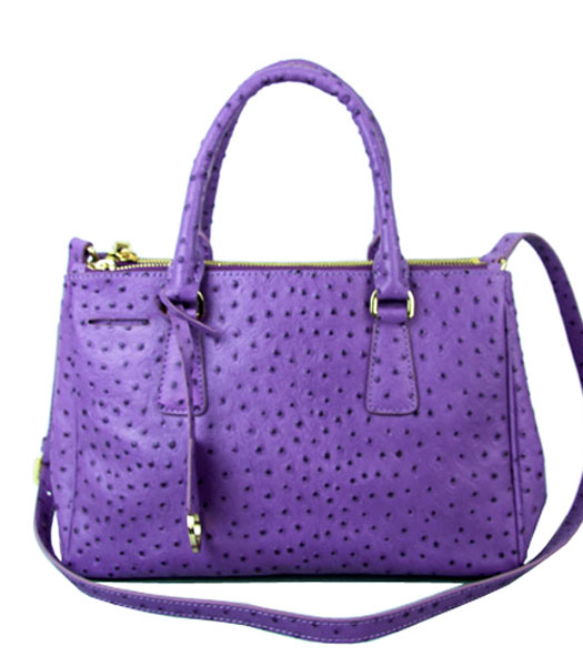 Prada Small Saffiano Pink Purple Ostrich Leather Business Tote Handbag