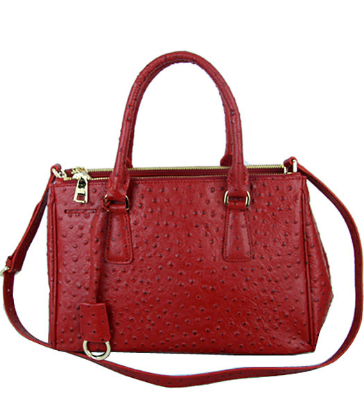 Prada Small Saffiano Red Ostrich Leather Business Tote Handbag