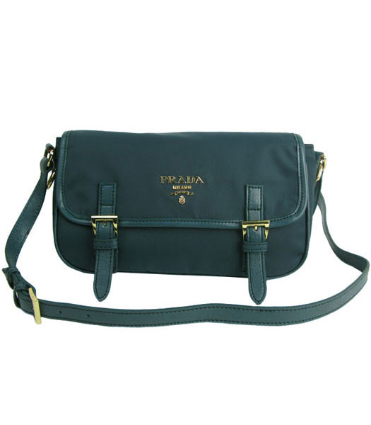 Prada Small Waterproof Fabric With Green Saffiano Leather Messenger Bag