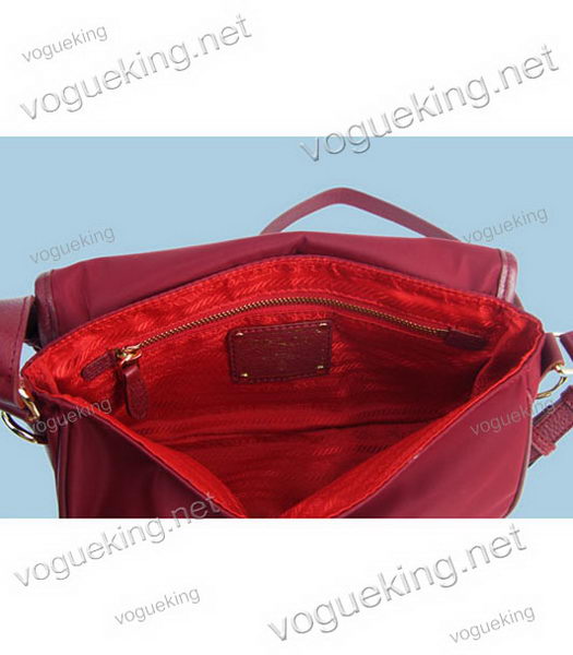 Prada Small Waterproof Fabric With Red Saffiano Leather Messenger Bag-5