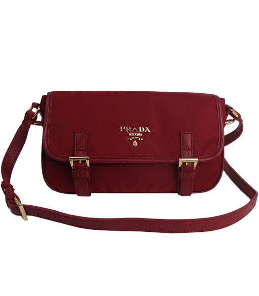 Prada Small Waterproof Fabric With Red Saffiano Leather Messenger Bag