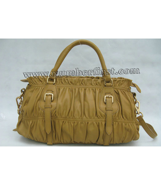 Prada Soft Gauffre Handbag in Apricot Leather-2