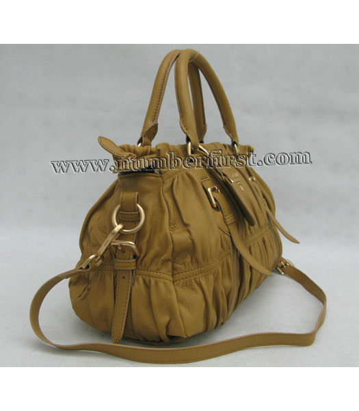 Prada Soft Gauffre Handbag in Apricot Leather-3