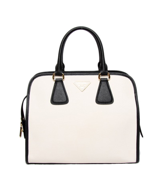 Prada Soft Saffiano Leather Tote Bag White/Black