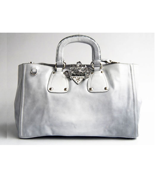 Prada Spazzolato Shopping Tote Handbag Grey