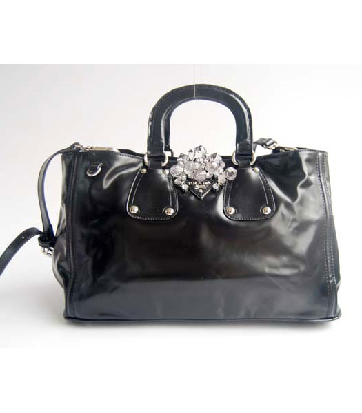 Prada Spazzolato Shopping Tote Handbag in Black