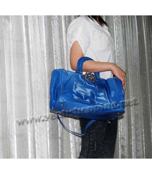 Prada Spazzolato Shopping Tote Handbag in Dark Blue-7