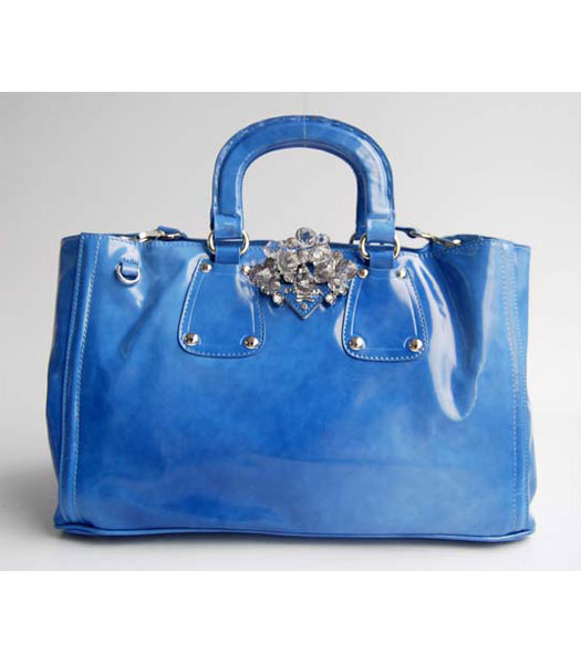 Prada Spazzolato Shopping Tote Handbag in Dark Blue