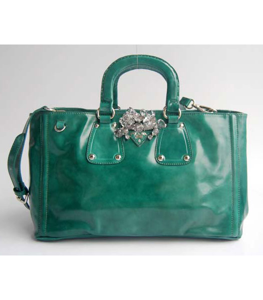 Prada Spazzolato Shopping Tote Handbag in Dark Green