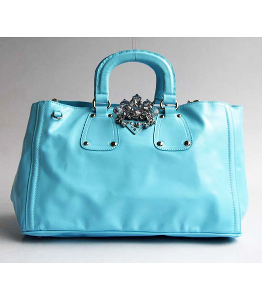Prada Spazzolato Shopping Tote Handbag in Sky Blue