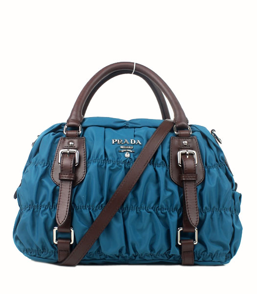 Prada Tessuto Gaufre Nylon With Sapphire Blue Leather Sport Doctor Bag