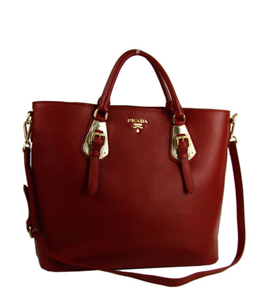 Prada Tessuto Imported Red Soft Calfskin Leather Bag