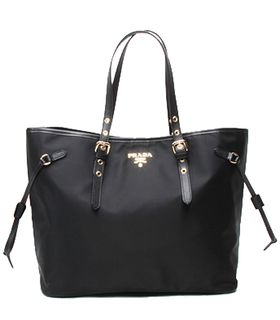 Prada Tessuto Nylon With Black Leather Large Shopping Bag