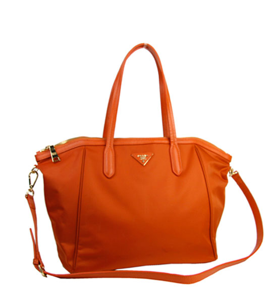Prada Tessuto Saffian Orange Nylon With Calfskin Leather Shopping Bag