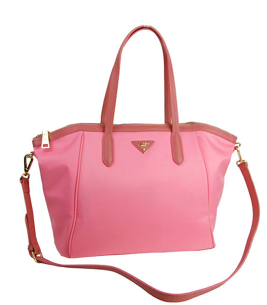 Prada Tessuto Saffian Pink Nylon With Calfskin Leather Shopping Bag