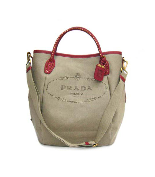 Prada Tote Bag Apricot Canvas with Red Leather_BR4426