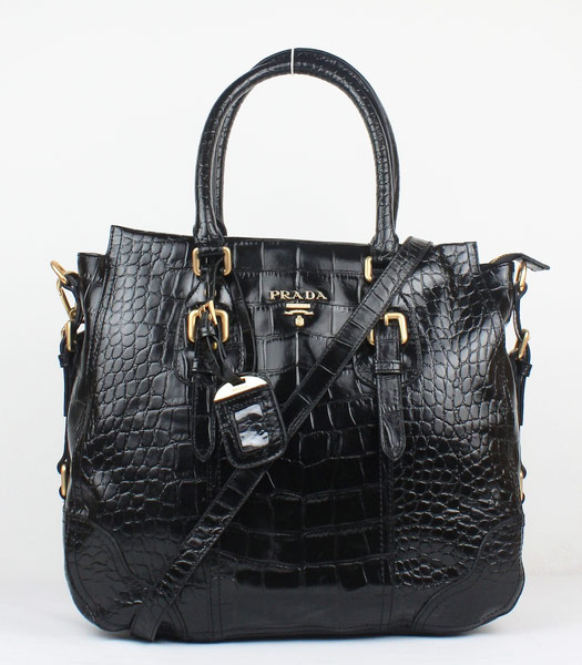Prada Tote Bag in Black Croc Veins Leather