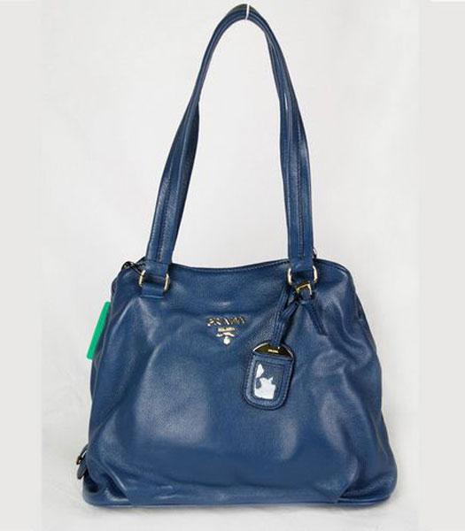 Prada Tote Handbag in Blue Leather