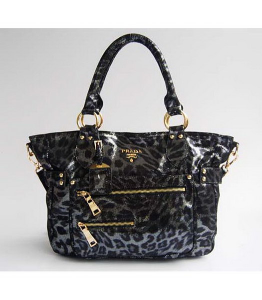 Prada Tote Leopard Pattern Bag Black