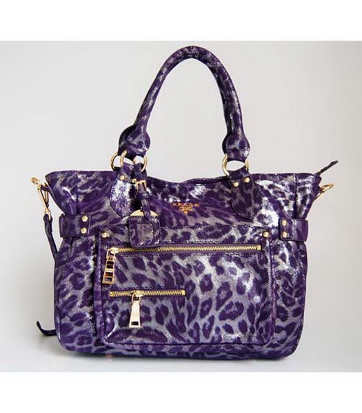 Prada Tote Leopard Pattern Bag Purple