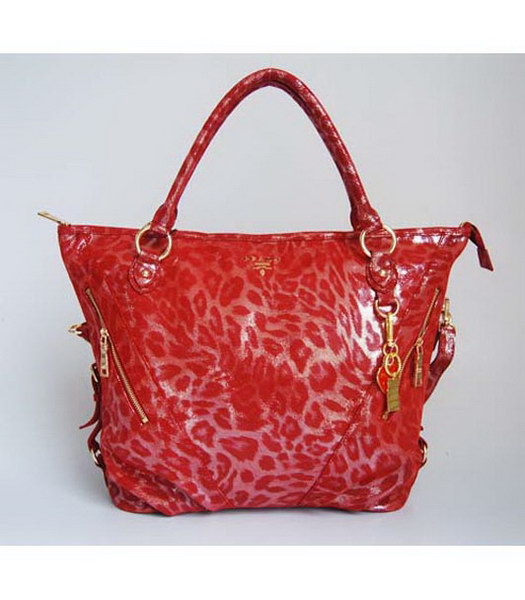 Prada Tote Leopard Pattern Bag Red