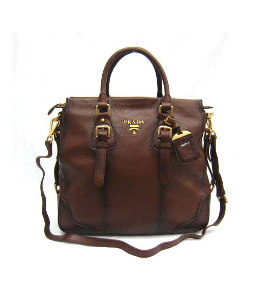 Prada Tote Shoulder Bag Coffee Leather_BR2350