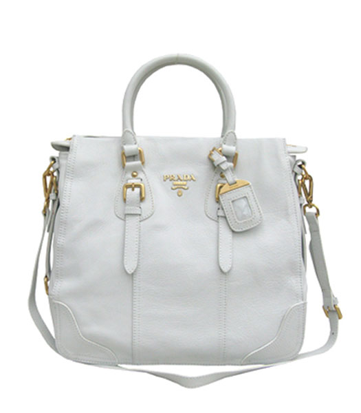 Prada Tote Shoulder Bag White Leather