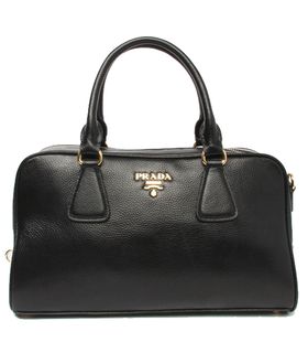 Prada Vitello Black Original Leather Bowler Bag