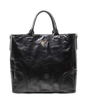 Prada Vitello Black Original Oil Leather Tote Bag