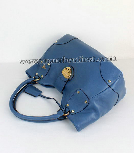 Prada Vitello Calfskin Tote Bag in Light Blue Calf Leather-2