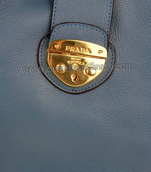 Prada Vitello Calfskin Tote Bag in Light Blue Calf Leather-5