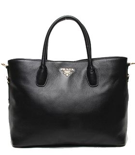 Prada Vitello Daino Black Original Leather Shopping Tote Bag
