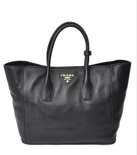 Prada Vitello Daino Black Original Leather Shopping Tote Bag