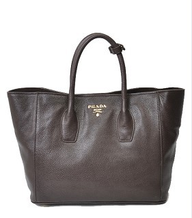 Prada Vitello Daino Dark Coffee Original Leather Shopping Tote Bag