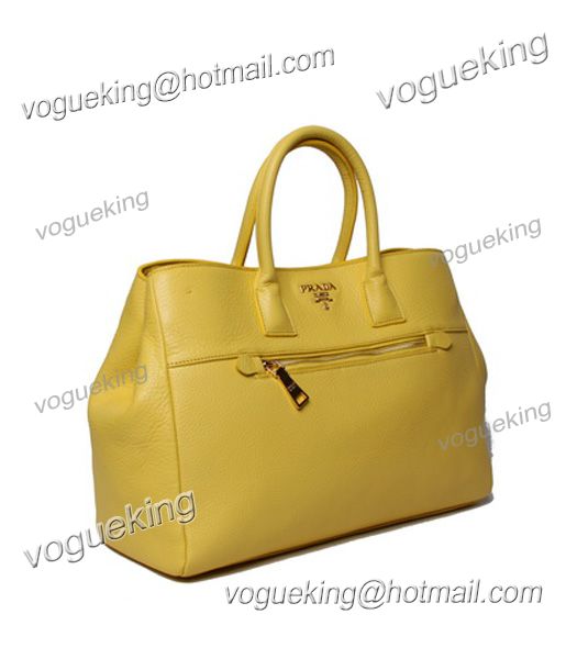 Prada Vitello Daino Lemon Yellow Leather Large Tote Bag-1
