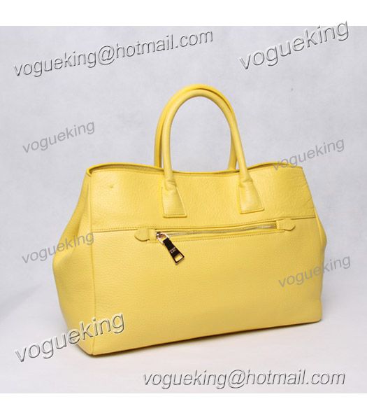 Prada Vitello Daino Lemon Yellow Leather Large Tote Bag-2