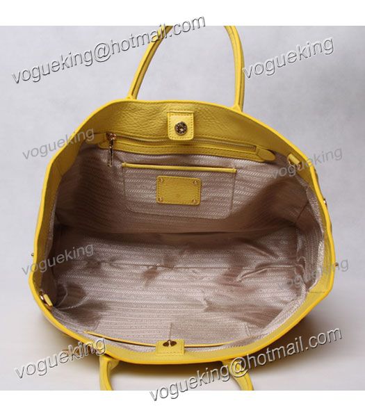 Prada Vitello Daino Lemon Yellow Leather Large Tote Bag-4