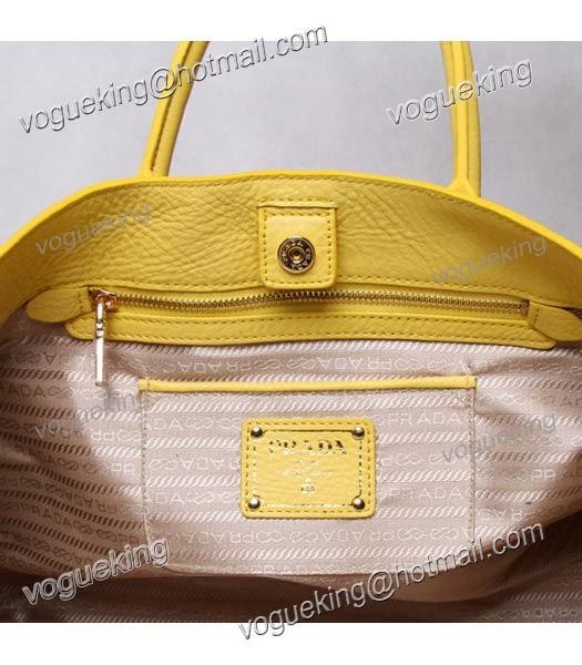 Prada Vitello Daino Lemon Yellow Leather Large Tote Bag-5
