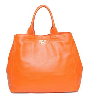 Prada Vitello Daino Orange Original Leather Tote Bag