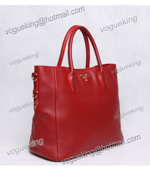 Prada Vitello Daino Red Leather Shopping Tote Bag-1
