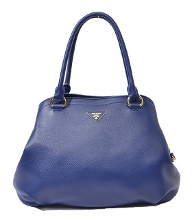 Prada Vitello Daino Sapphire Blue Original Leather Tote Bag